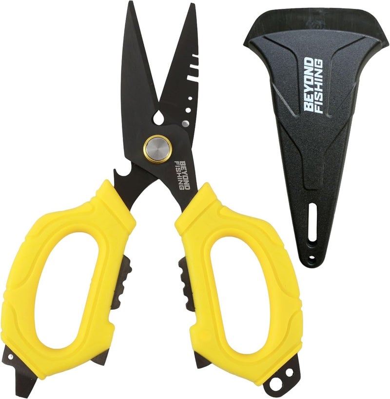 Beyond Braid Beyond Fishing OmniPro Shears – 6.5” Multi-Function Fishing Scissors with Titanium-Coated Blades – Cuts Braided Line, Monofilament, Fluorocarbon & Steel Wire – Fishing Tool with Sheath - Image 1